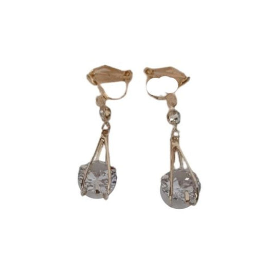 Cage Diamante And Gold Clip On Earrings