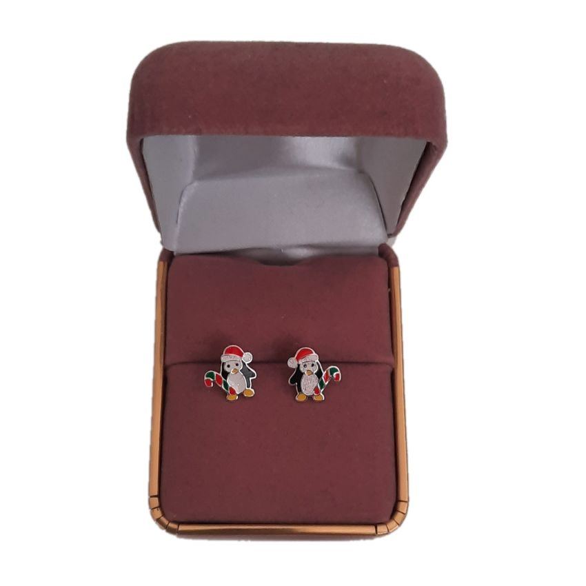 Candy Cane Penguin Sterling Silver Earrings(2)