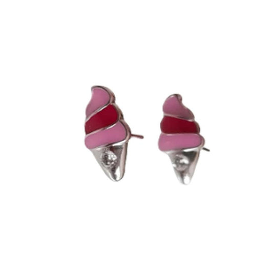Candy Striped Pink Enamel Ice Cream Earrings