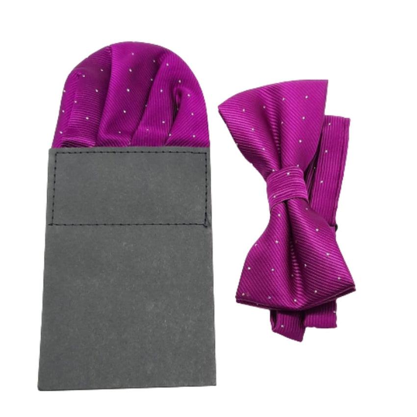 Card Pocket Magenta Purple And Silver Polka Dot Bow Tie And Hanky Set