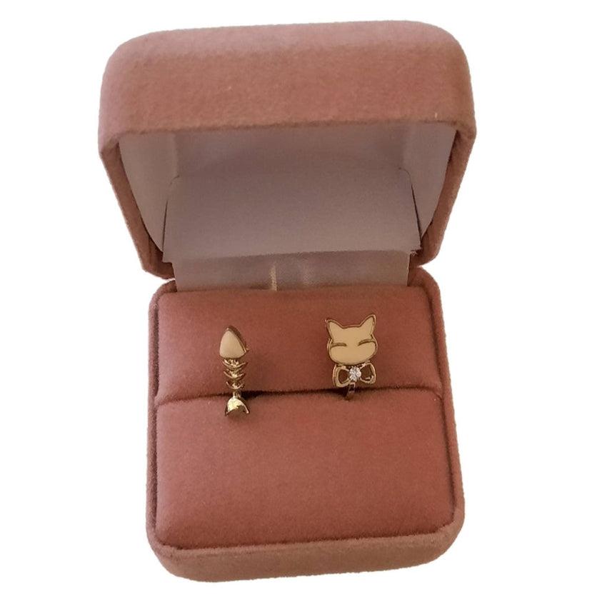 Cat And Fishbone Clip On Earrings