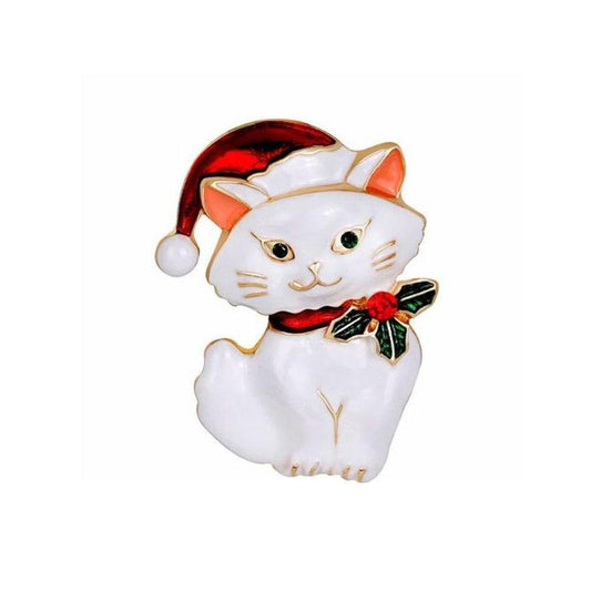 Cat In A Hat Christmas Brooch