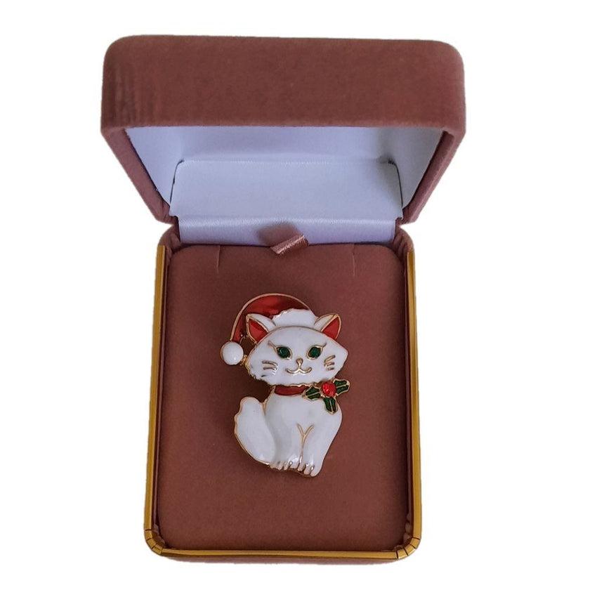 Cat In A Hat Christmas Brooch
