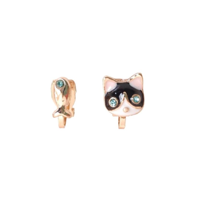 Cat And Fish Clip On Earrings