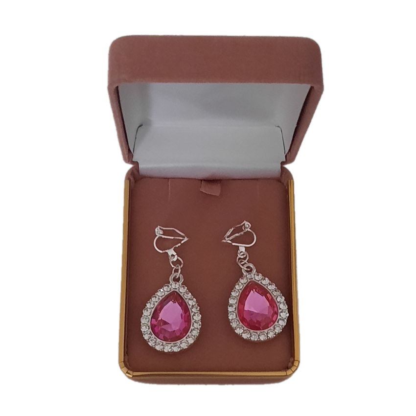 Cerise Pink Diamante Drop Clip On Earrings(2)