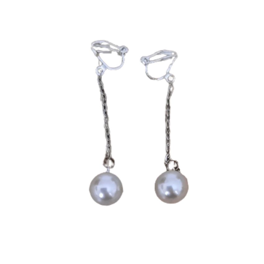 Chain Stem Pearl Clip On Earrings