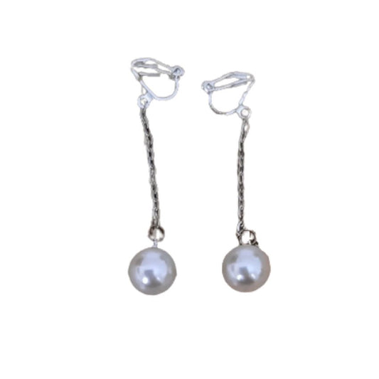 Chain Stem Pearl Clip On Earrings