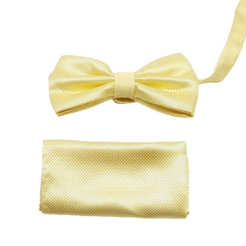 Chiffon Yellow Matching Bow Tie And Handkerchief Set