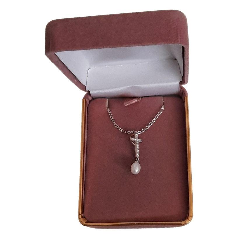Child Size Communion Pearl on a Cubic Zirconia Cross Pendant