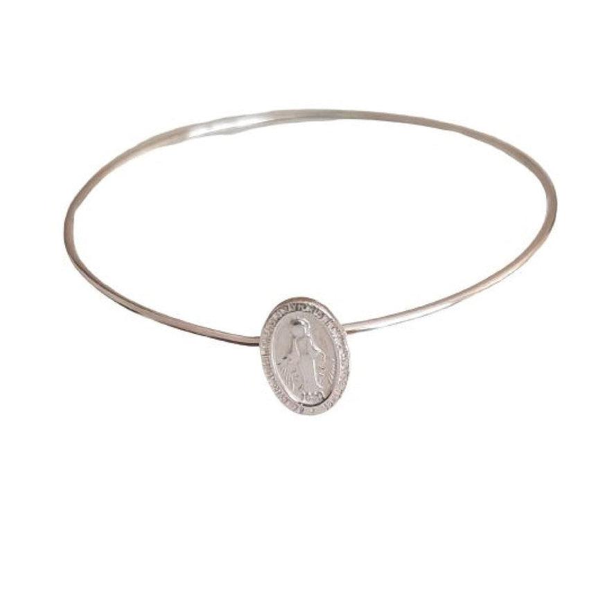 Childrens Miraculous Medal Sterling Silver Communion Bangle