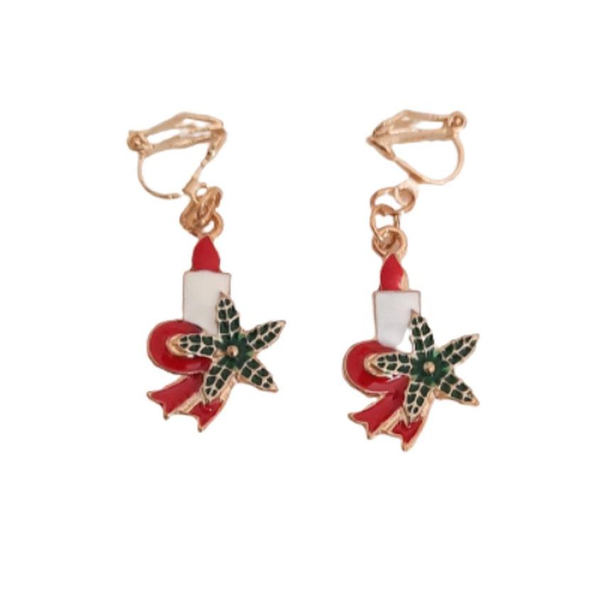 Christmas Candle Clip On Earrings