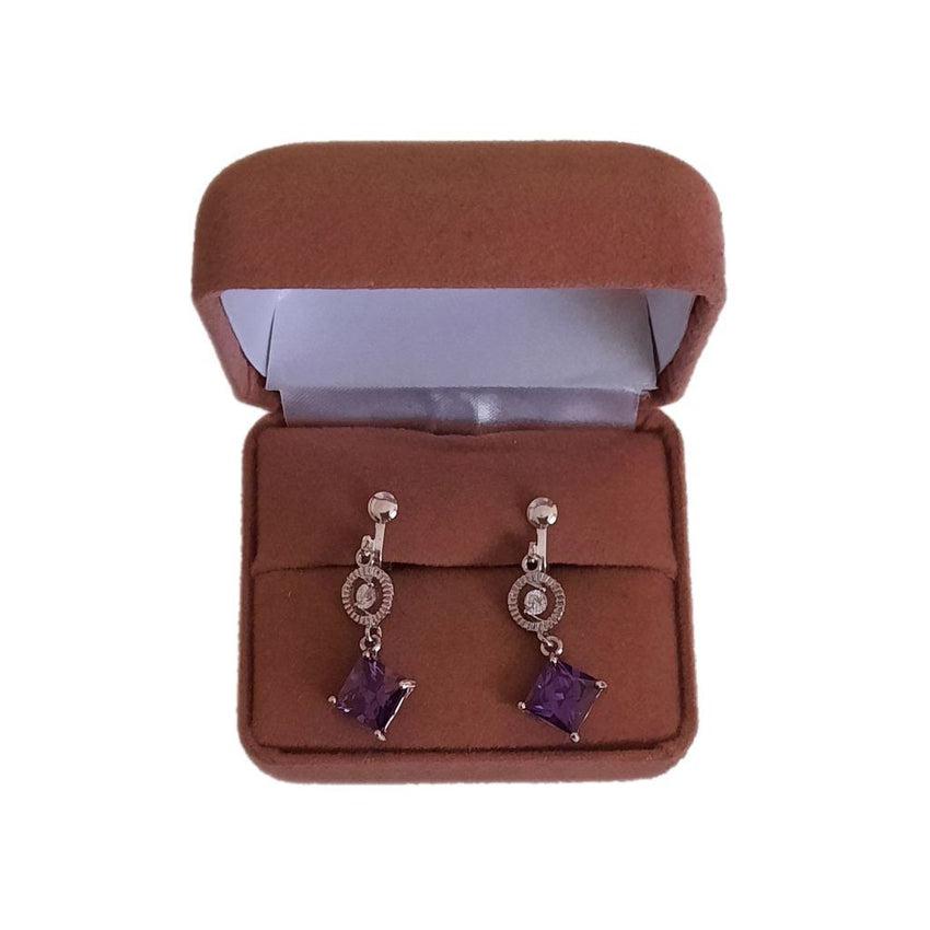 Circle And Diamond Purple Clip On Diamante Earrings