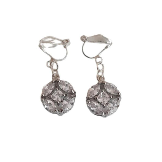 Circular Cubic Zirconia Drop Clip On Earrings