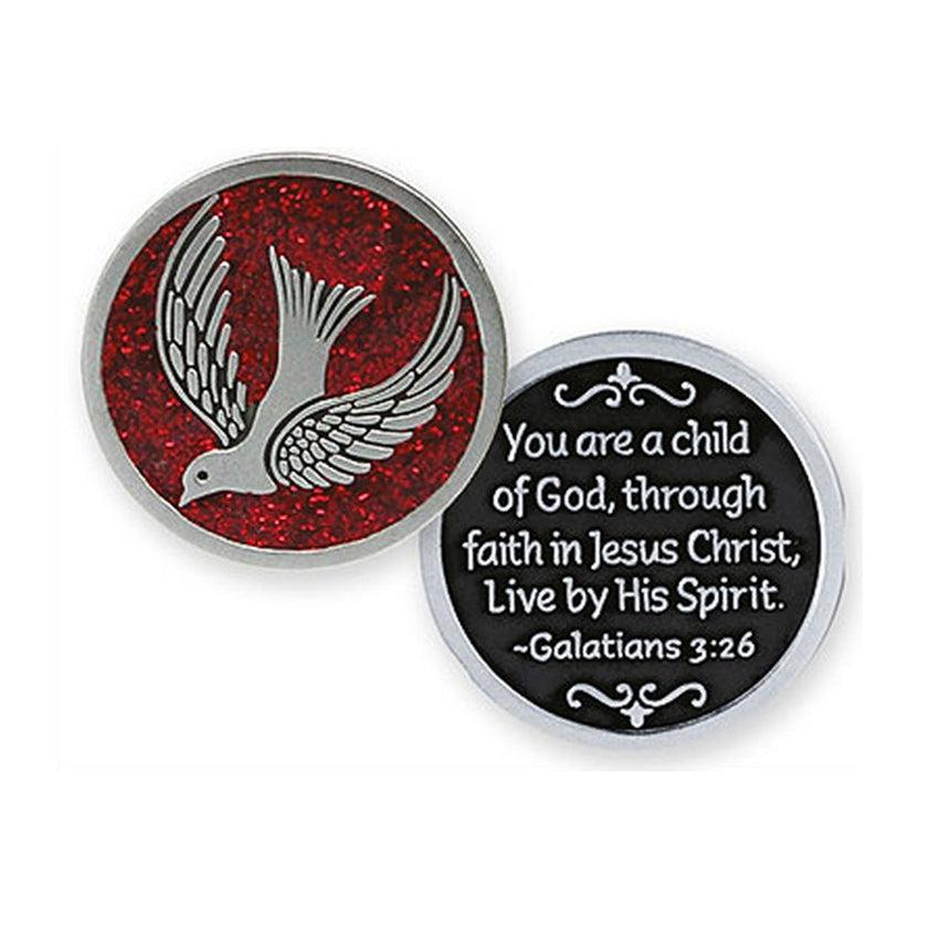 Circular Red Confirmation Dove of Peace Pocket Token