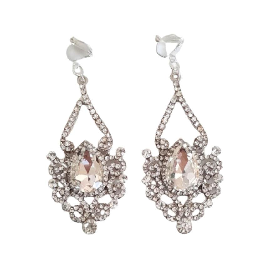 Clear Chandelier Diamante Clip On Earrings