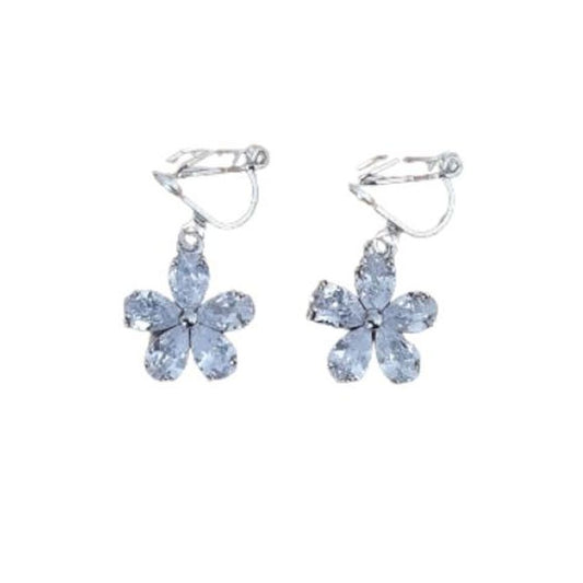 Clip On Earrings With CZ Flower
