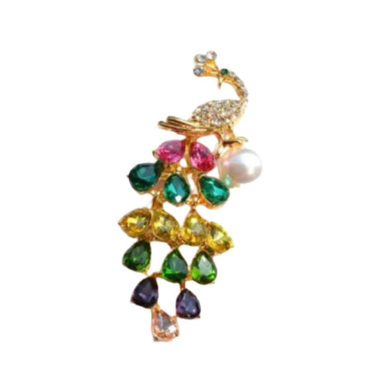 Coloured Crystal Peacock Brooch