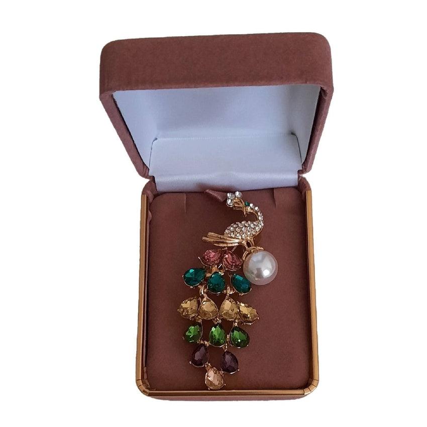 Coloured Crystal Peacock Brooch