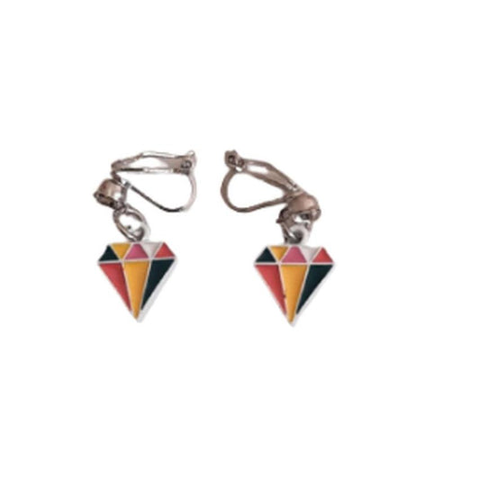Coloured Diamond Drop Clip On Earrings