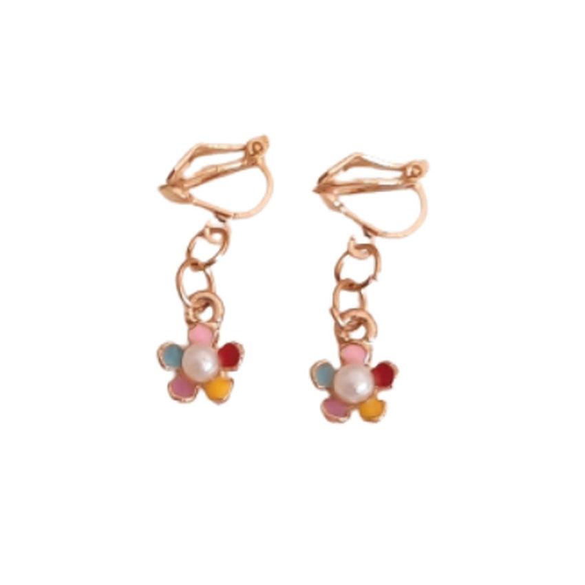 Coloured Flower Pearl Centre Clip On Earrings