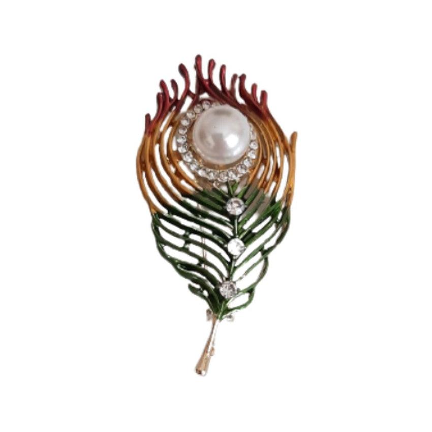 Coloured Peacock Pearl Feather Brooch