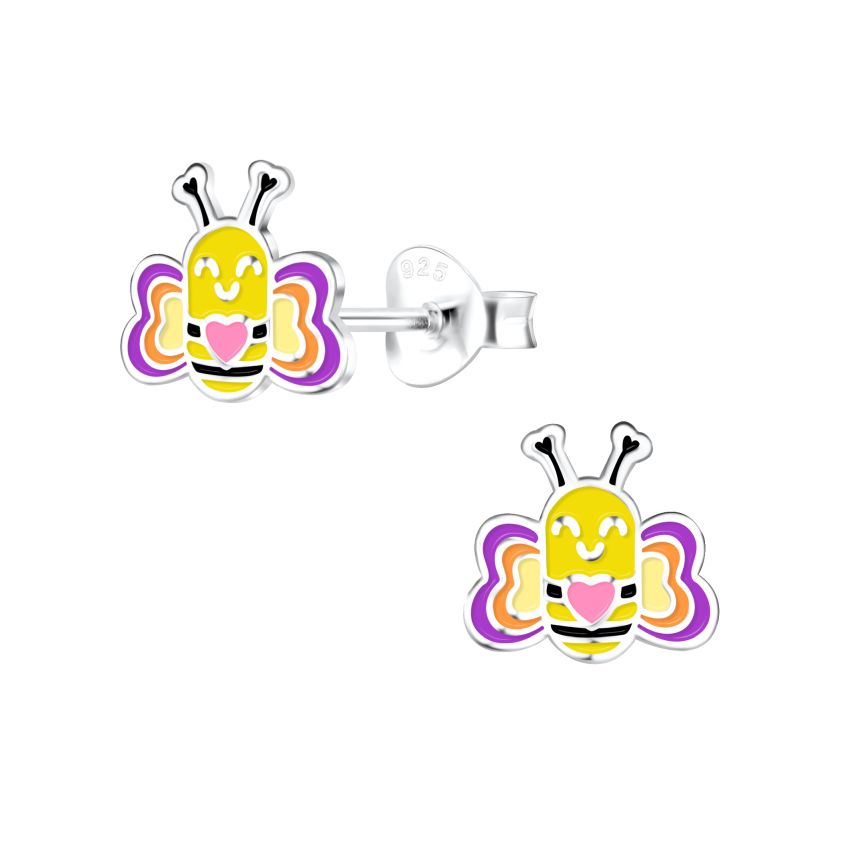 Coloured Sterling Silver Bee Earrings