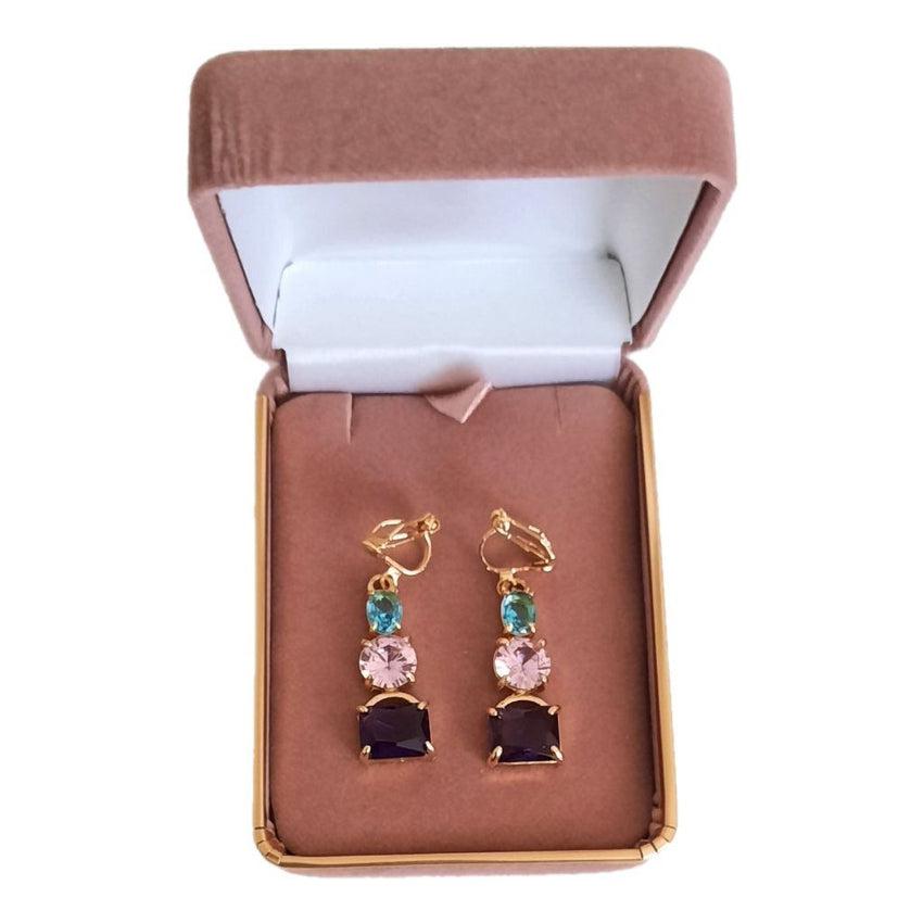 Colourful Crystal Drop Clip On Earrings