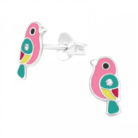 Colourful Sterling Silver Bird Earrings