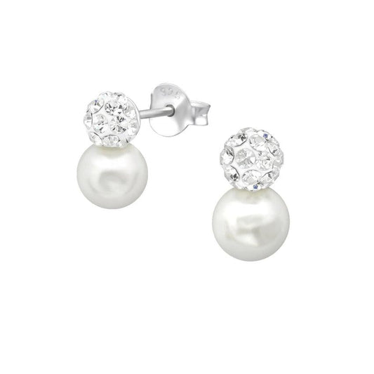 Communion Earrings With A Pearl Stone And A Crystal Top