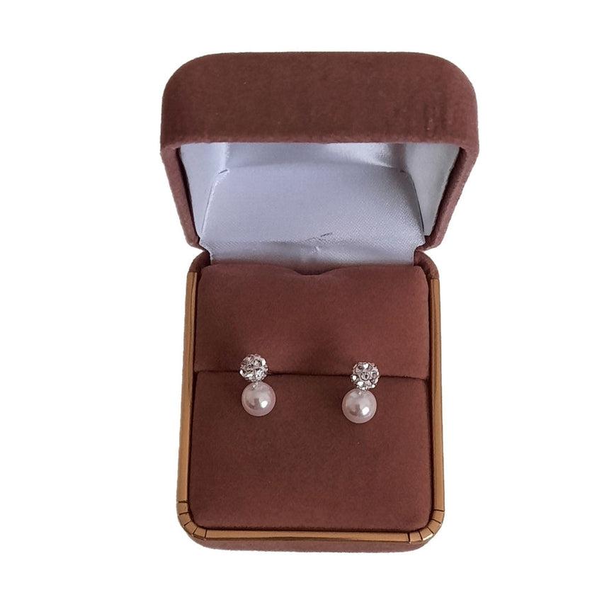 Communion Earrings With A Pearl Stone And A Crystal Top