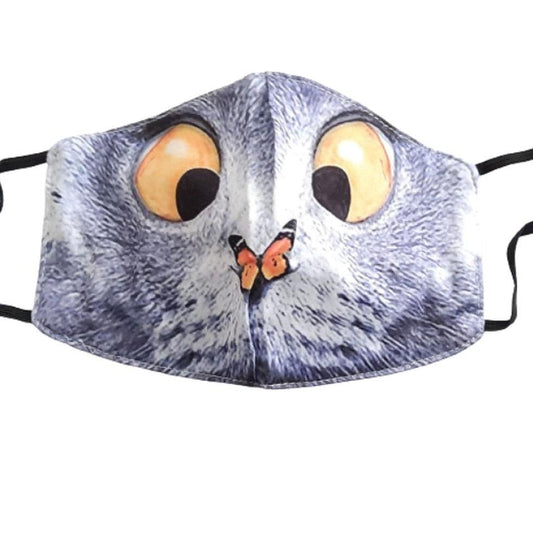 Cross Eyed Cat And Butterfly Face Mask