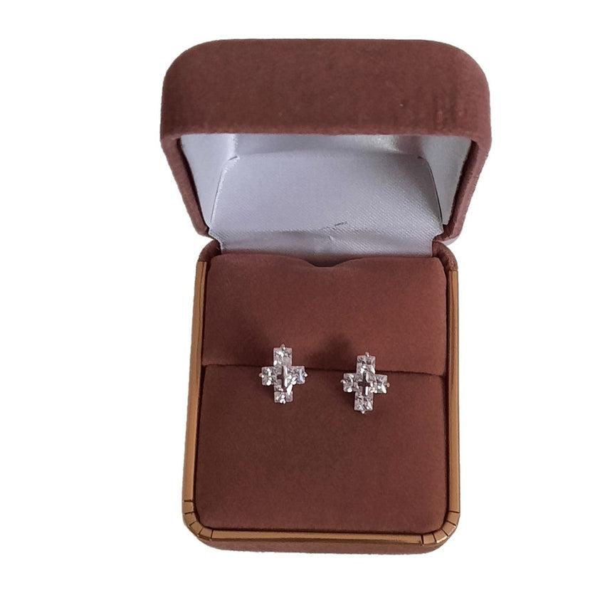 Cross In A Cubic Zirconia Sterling Silver Small Stud Communion Earrings