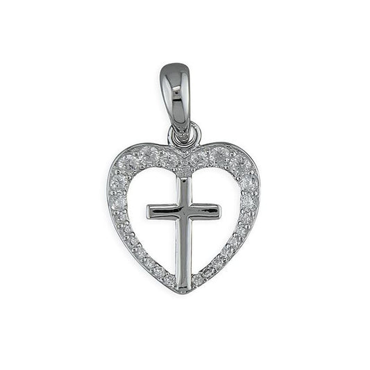 Cross In A Heart Sterling Silver Communion Pendant