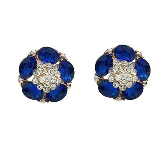 Crystal Centre Blue Flower Clip On Earrings