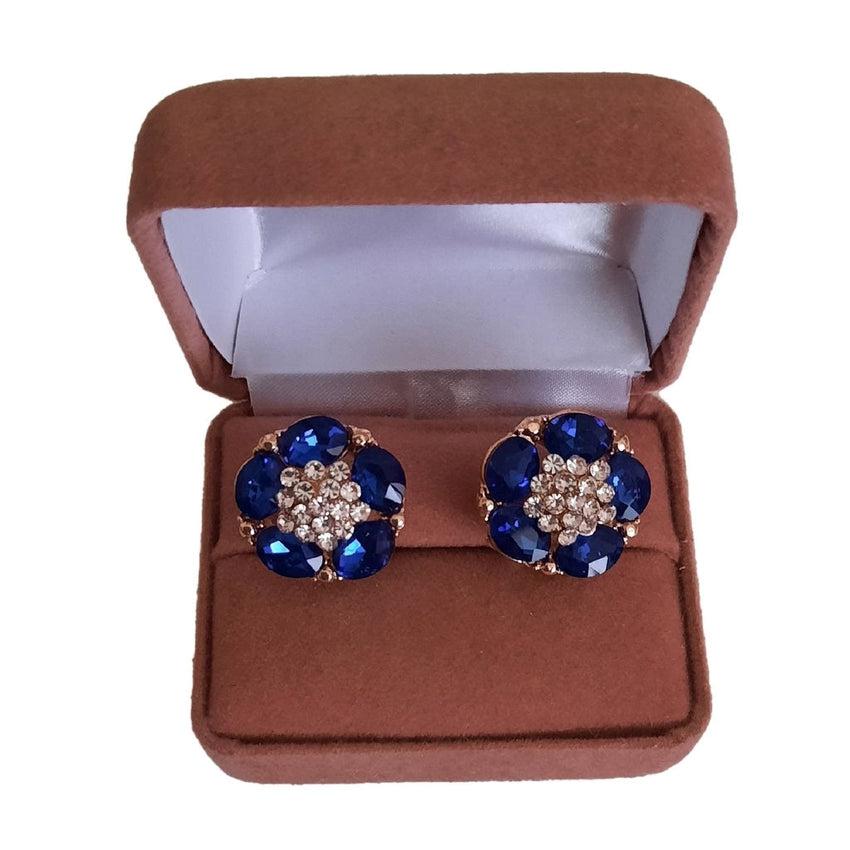 Crystal Centre Blue Flower Clip On Earrings