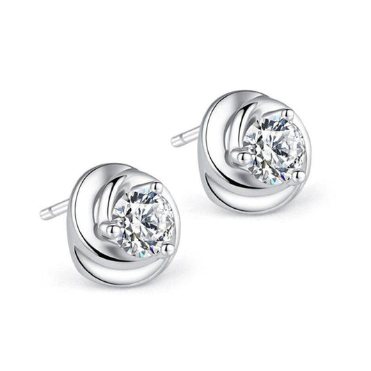 Crystal Centre Silver Plated Round Earrings