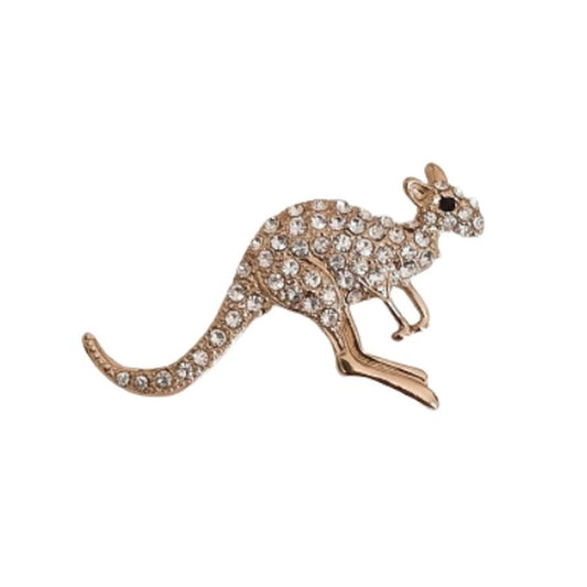 Crystal Gold Tone Kangaroo Brooch