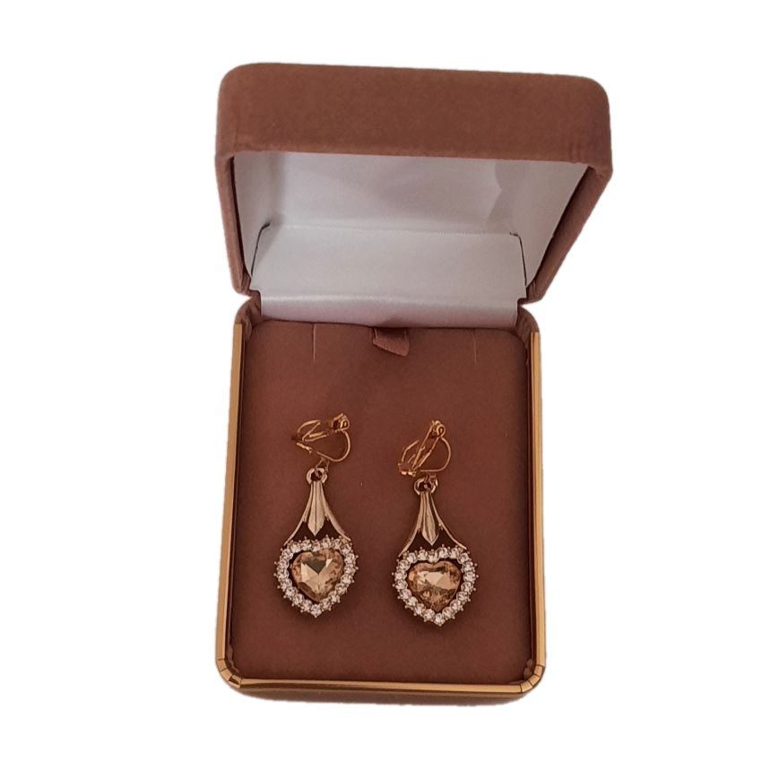 Crystal Heart Gold Clip On Earrings(2)