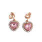 Crystal Pink Heart Drop Clip On Earrings