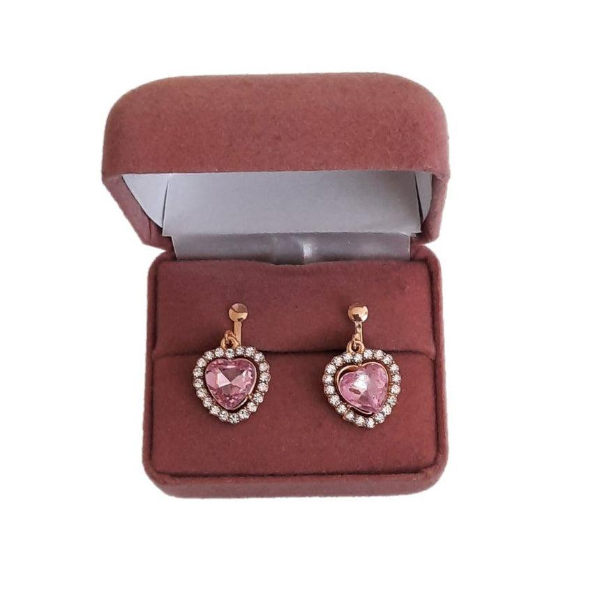 Crystal Pink Heart Drop Clip On Earrings
