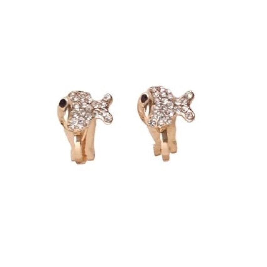 Crystal Stone Fish Girls Clip On Earrings