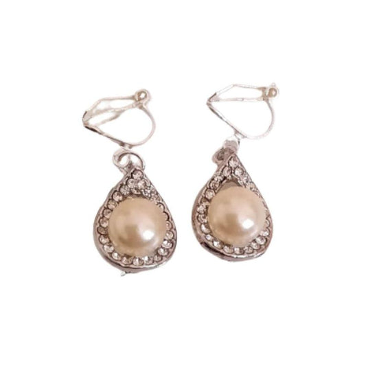 Crystal Surround Pearl Drop Clip On Earrings