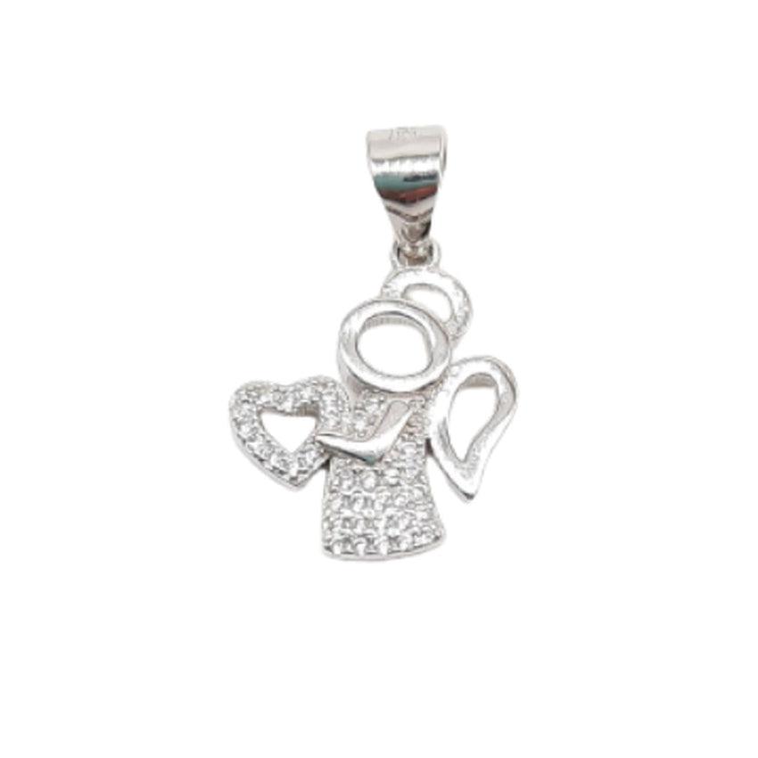 Cubic Zirconia Angel Holding a Heart Pendant