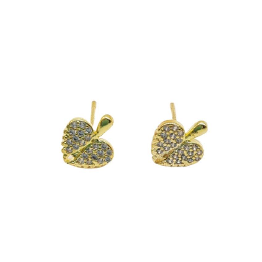 Cubic Zirconia Angel Wing Heart Gold Stud Earrings