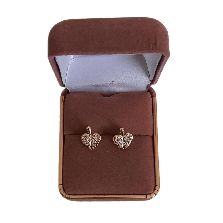 Cubic Zirconia Angel Wing Heart Gold Stud Earrings