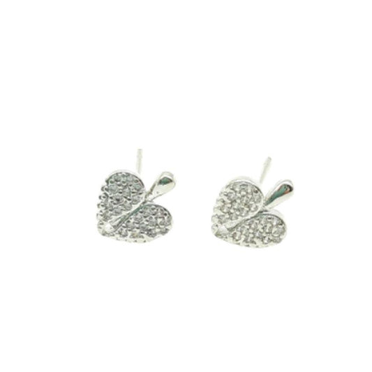 Cubic Zirconia Angel Wing Heart Silver Stud Earrings