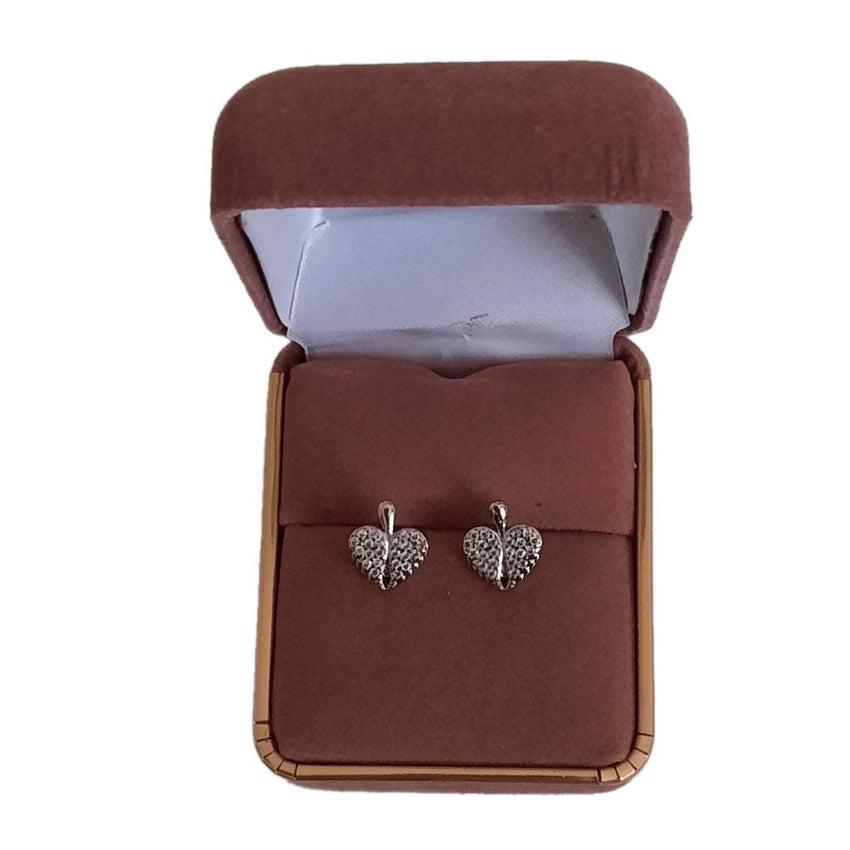 Cubic Zirconia Angel Wing Heart Silver Stud Earrings