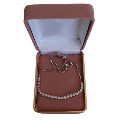 Cubic Zirconia Centre Half Tennis Silver Adjustable Bracelet