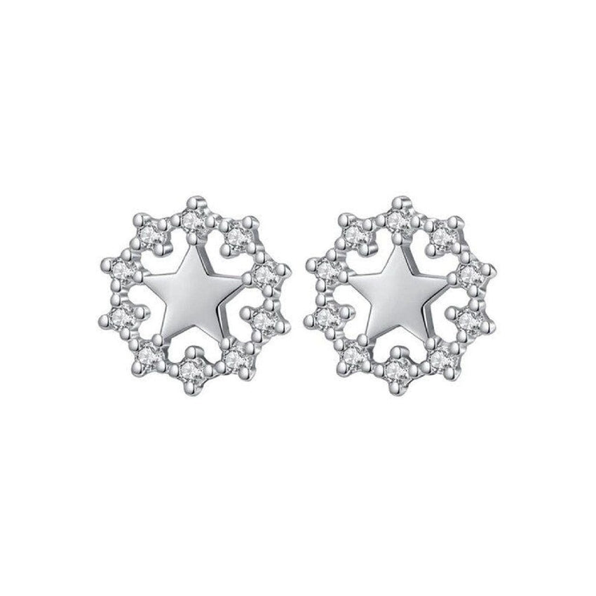 Cubic Zirconia Centre Silver Star Earrings