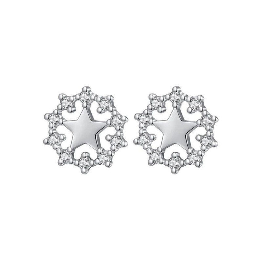 Cubic Zirconia Centre Silver Star Earrings